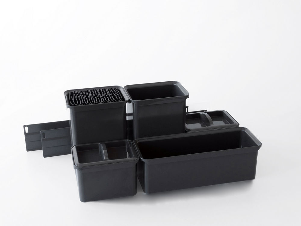 Набор емкостей №1 Юбокс, Диспенса / Диспенса Джуниор 300 мм, 2х бокса 1л, 1хбокс 2, 1л., 2хбокса 2л., 2хкрышки, делитель для ножей, цвет АНТРАЦИТ Kessebohmer | официальный магазин